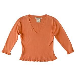 Vintage Max Studio Peach V-Neck Knit Top | Cotton | Size M